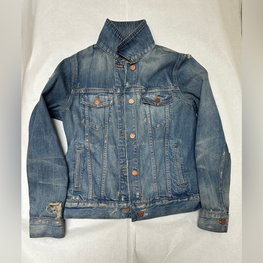 Madewell Womens Blue Medium Wash  Distressed Denim Jacket